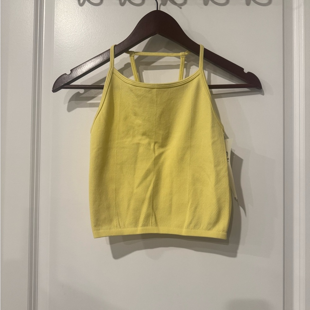 Mono B Yellow Strappy Ribbed Crop Top
